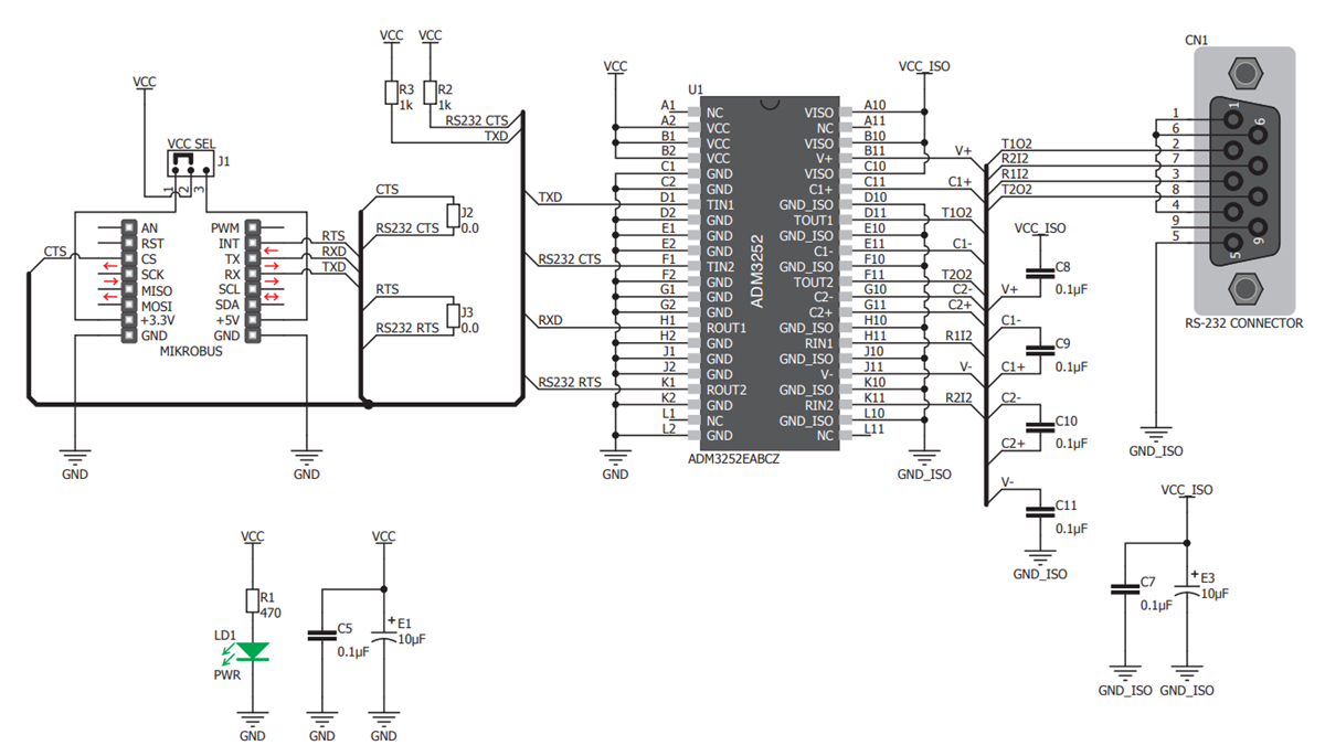 Schematic - Mikroe MIKROE-2864 RS232 Isolator Click
